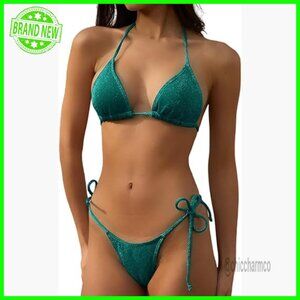 Small Triangle Bikini Set with Adjustable Halter and Removable Padding